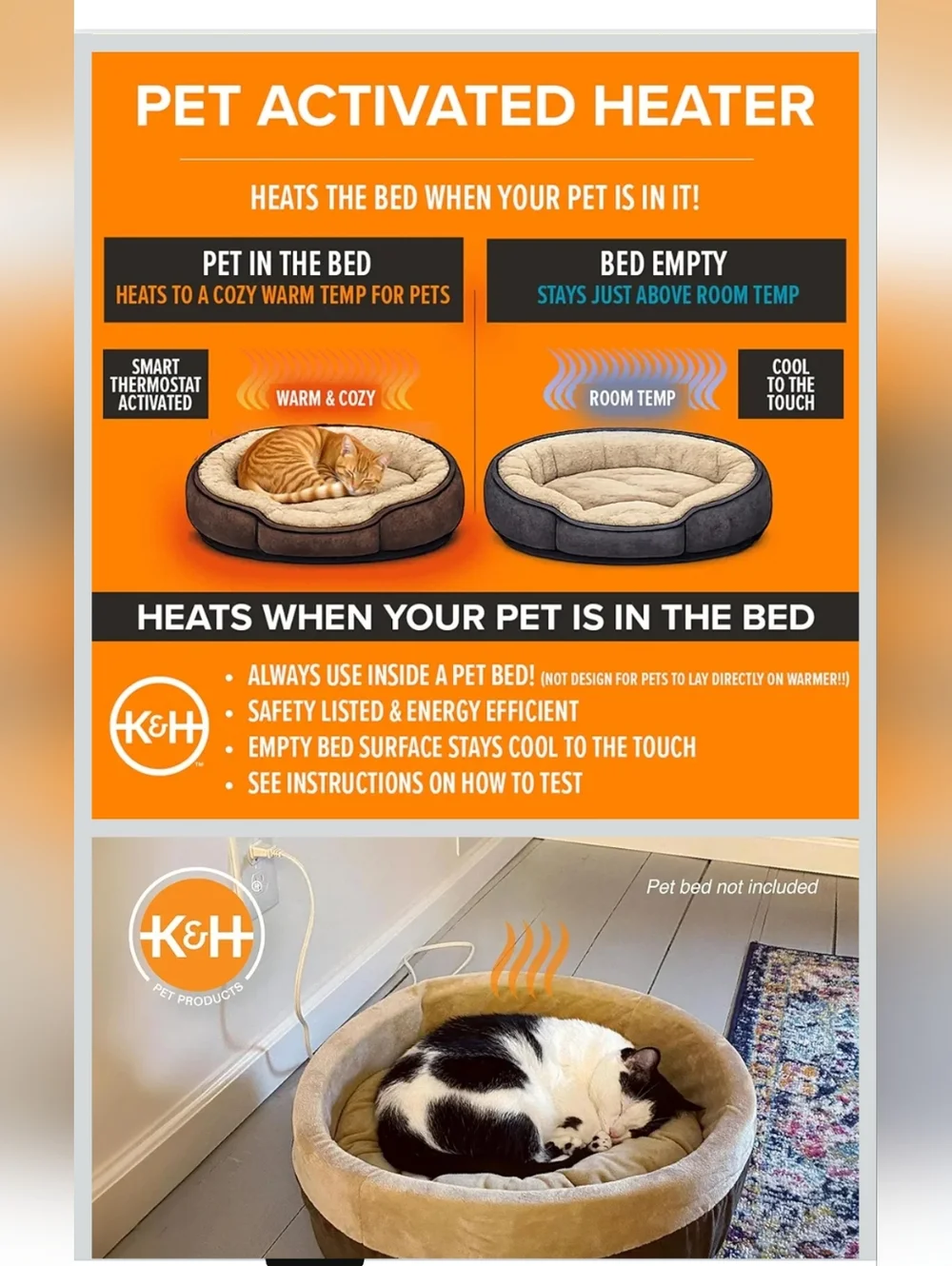 K&H Pet Bed Warmer Pad in Gray with Black Trim Small Size, For Cats & Dogs - Picture 7 of 10